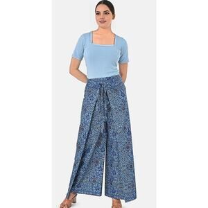 Blue Floral Print Boho Wrap Pants One Size Fit Most NWT Beach Festival